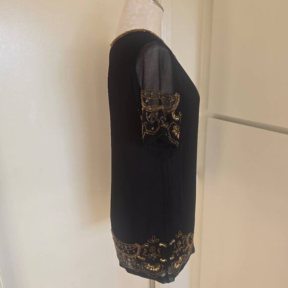 Guess Blk Sheer Gold Bead Trimmed Blouse, NWOT, XS, Possible Sample not produced - Picture 6 of 9